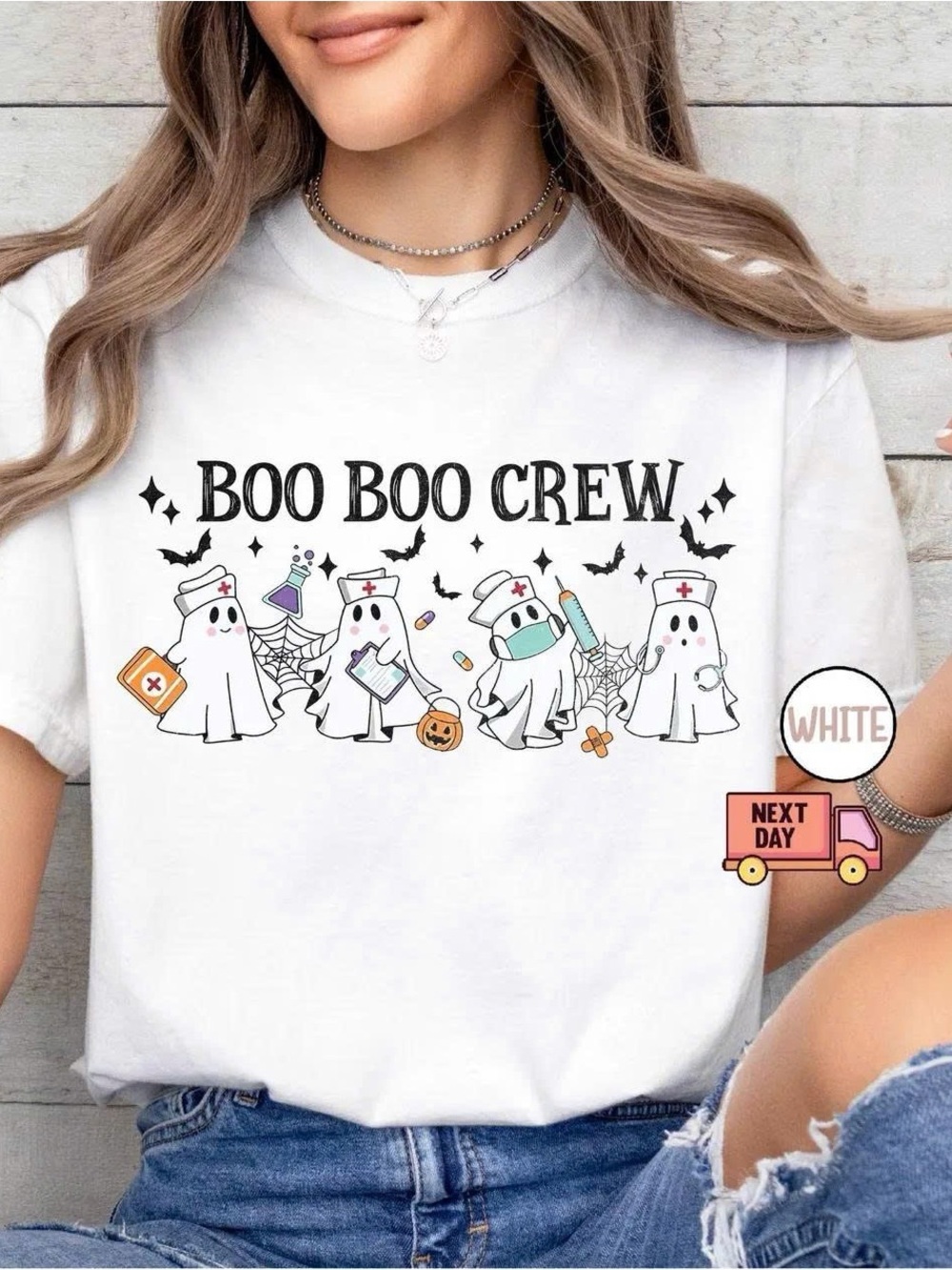 Boo Boo Crew White Halloween Nurse Ghost Tee